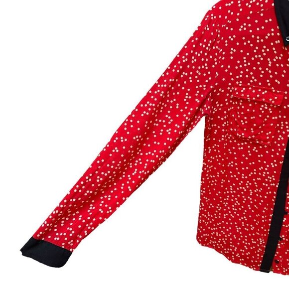 Anthropologie Maeve Top Red & White Polka Dot Button Down Career Work Size 4 - Picture 3 of 6